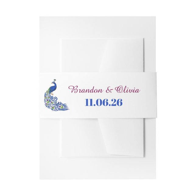 Cintas Para Invitaciones Royal Blue Peacock Wedding Invitation Belly Band (Anverso Ejemplo)