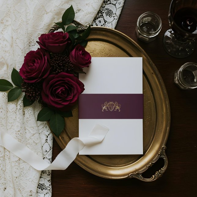 Cintas Para Invitaciones Royal Muse Medieval Fantasy Leon Emblem Boda (Royal Muse Medieval Fantasy Lion Emblem Wedding Invitation Belly Band)