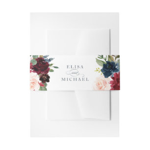 Cintas Para Invitaciones Rubor elegante de la Marina Borgoña Floral