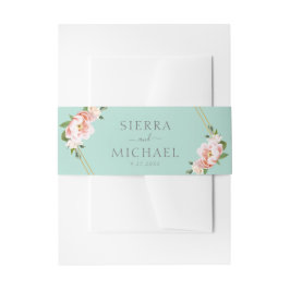 Cintas Para Invitaciones Rubor Floral Gold Geométrico Mint Green Boda
