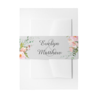 Cintas Para Invitaciones Rubor Pink Floral Bouquet on Light Gray Boda