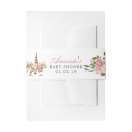 Cintas Para Invitaciones Rubor y Rosa Gold Floral Unicorn Baby Shower
