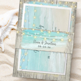Cintas Para Invitaciones Rustic Beach Wood String ilumina Ocean Boda