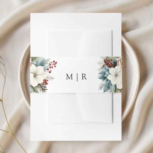 Cintas Para Invitaciones Rustic Dusty Blue Floral Winter Wedding (Subido por el creador)