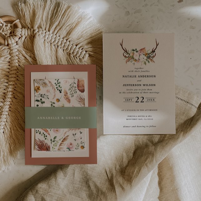 Cintas Para Invitaciones Rustic pink terracotta floral botanical wedding (Subido por el creador)