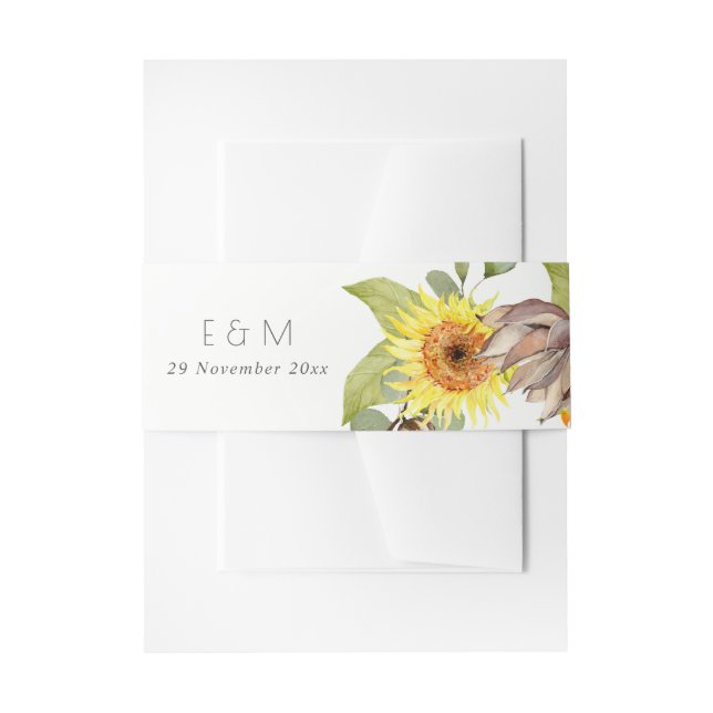 CINTAS PARA INVITACIONES RUSTIC SUNFLOWER EUCALYPTUS PINE FLORAL WEDDING (Anverso Ejemplo)