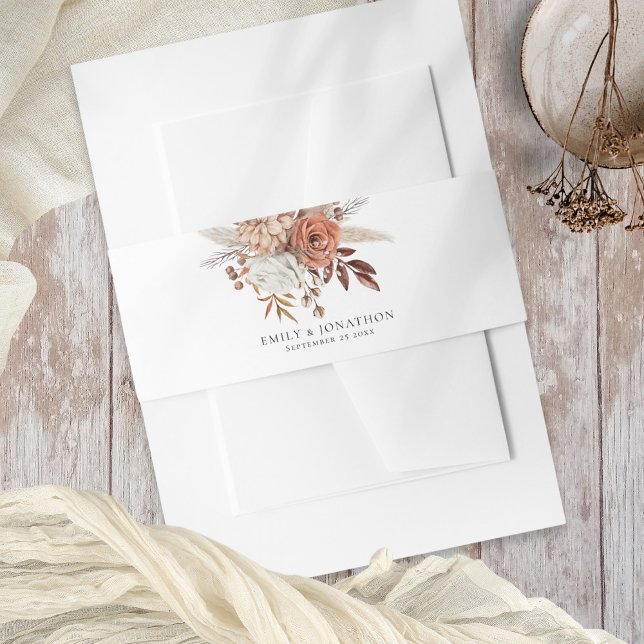 Cintas Para Invitaciones Rustic Terracotta Florals Nombres Boda de fecha (Subido por el creador)