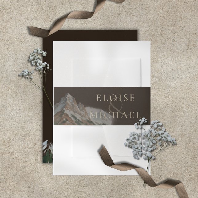 Cintas Para Invitaciones Rustic Watercolor Mountain Landscape Wedding (Rustic Watercolor Mountain Landscape Wedding Invitation Belly Band)