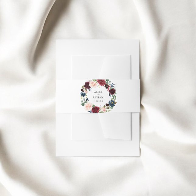 Cintas Para Invitaciones Rústico Boda floral azul borgoñés (Subido por el creador)