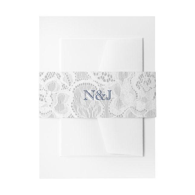 Cintas Para Invitaciones Rústico de encaje azul y blanco simple matrimonio  (Anverso Ejemplo)