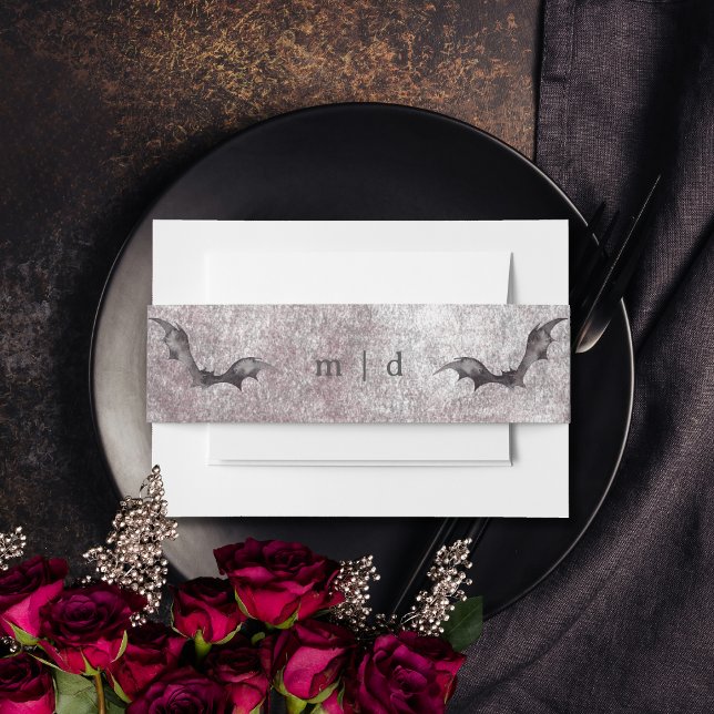 Cintas Para Invitaciones Rústico Gótico Negro y Borgoña Boda de Halloween (Rustic Gothic Black & Burgundy Halloween Wedding Invitation Belly Band)