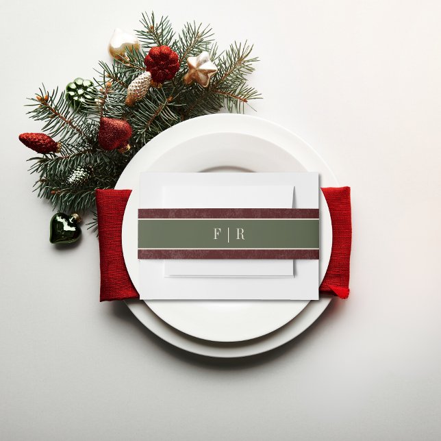 Cintas Para Invitaciones Rústico invierno Berries y Pine Burgundy Boda (Rustic Winter Berries & Pine Burgundy Wedding Invitation Belly Band)