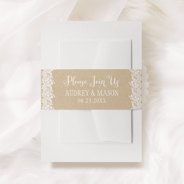 Cintas Para Invitaciones Rústico kraft y Boda de encaje, por favor, únanse  (Subido por el creador)