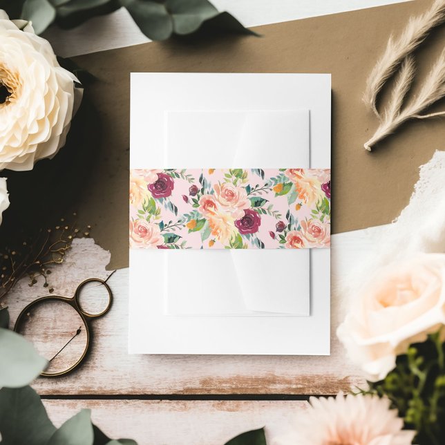 Cintas Para Invitaciones Rústico Patrón floral rosa de Borgoña Boda de caíd (Subido por el creador)