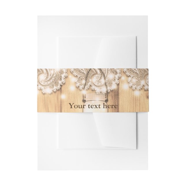 Cintas Para Invitaciones Rústico Wood Lace y Mason Jar Boda (Anverso Ejemplo)