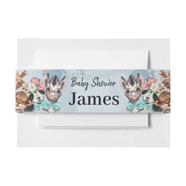 Cintas Para Invitaciones Safari Wildone baby ducha invitación azul (Anverso Ejemplo)