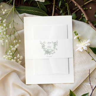 Cintas Para Invitaciones Sage Floral Wreath w/Lovebirds Wedding Belly Band