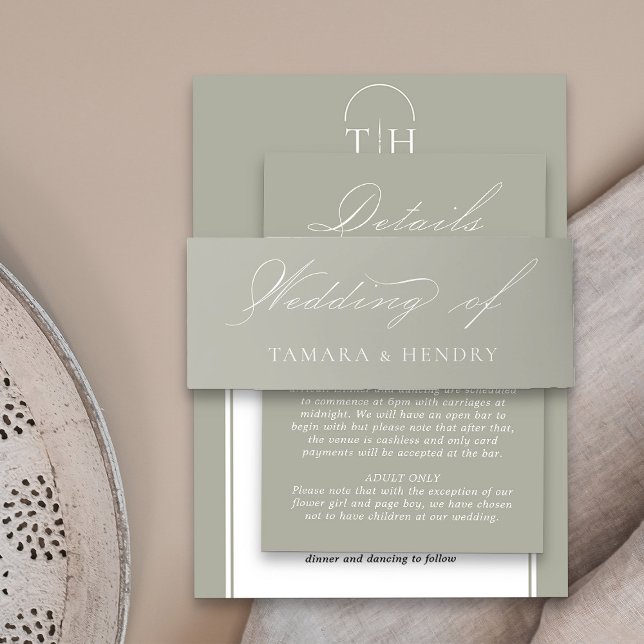 Cintas Para Invitaciones Sage Green Boda Elegant Calligraphy (Elegant sage green wedding invitation belly bands from my Wedding Colors collection)