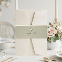 Sage Green Floral Gold Velvet Wedding Invitation