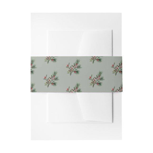 Cintas Para Invitaciones Sage Green Red Berries Christmas Holiday (Anverso Ejemplo)