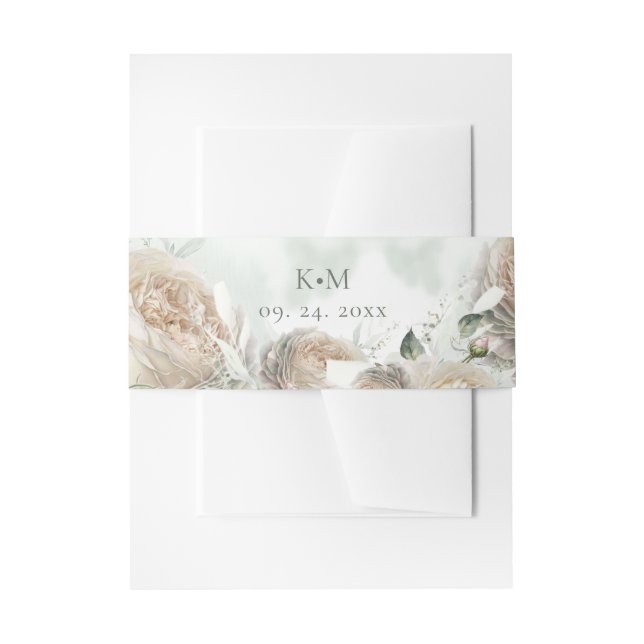 Cintas Para Invitaciones Sage Green Roses Greenery Wedding (Anverso Ejemplo)