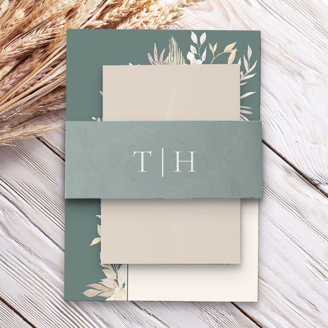 Cintas Para Invitaciones Sage Green Simple Monogramado ( Sage Green Elegant Monogrammed Wedding Invitation Belly Bands - Foliage Duet wedding collection)