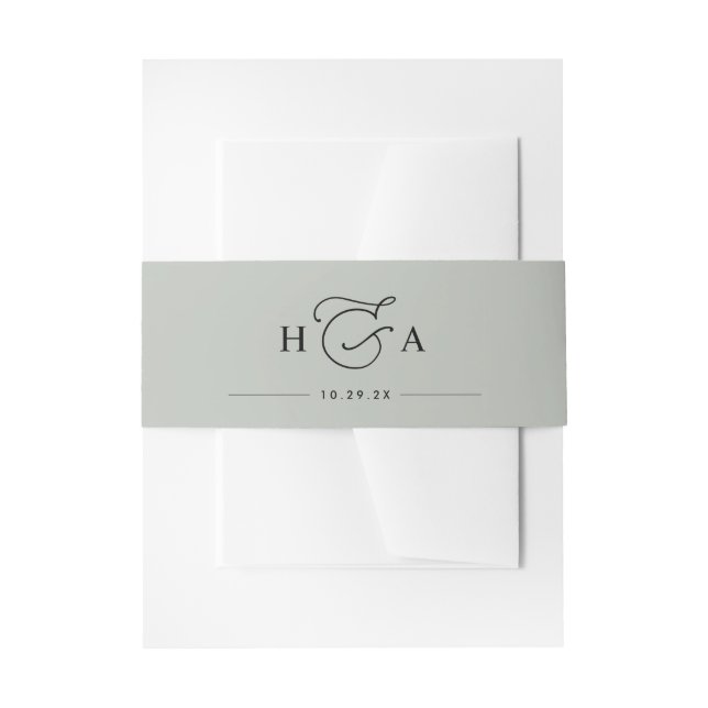Cintas Para Invitaciones Sage Green Simple Script Monograma Boda (Anverso Ejemplo)