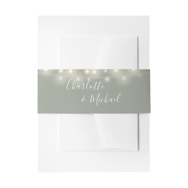 Cintas Para Invitaciones Sage Green String Lights Signature Script (Anverso Ejemplo)