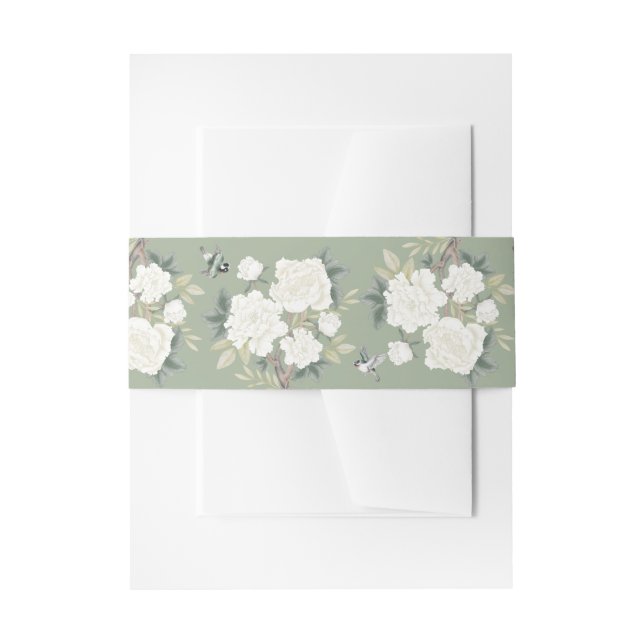 Cintas Para Invitaciones Sage Green White Chinoiserie Boda Floral (Anverso Ejemplo)