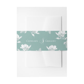 Cintas Para Invitaciones Sage Green White Roses Floral Wedding