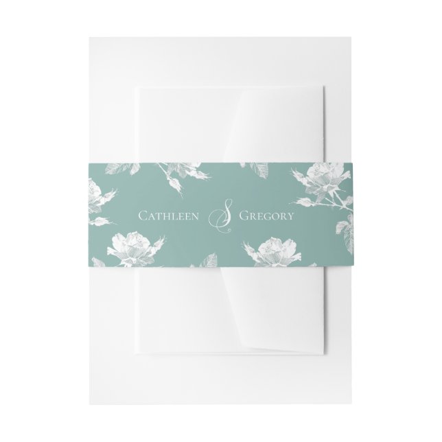 Cintas Para Invitaciones Sage Green White Roses Floral Wedding (Anverso Ejemplo)