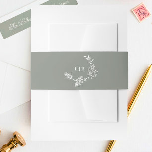 Cintas Para Invitaciones Sage Green Wreath Classic Monograma Boda
