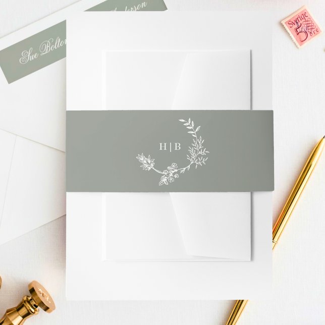 Cintas Para Invitaciones Sage Green Wreath Classic Monograma Boda (Subido por el creador)