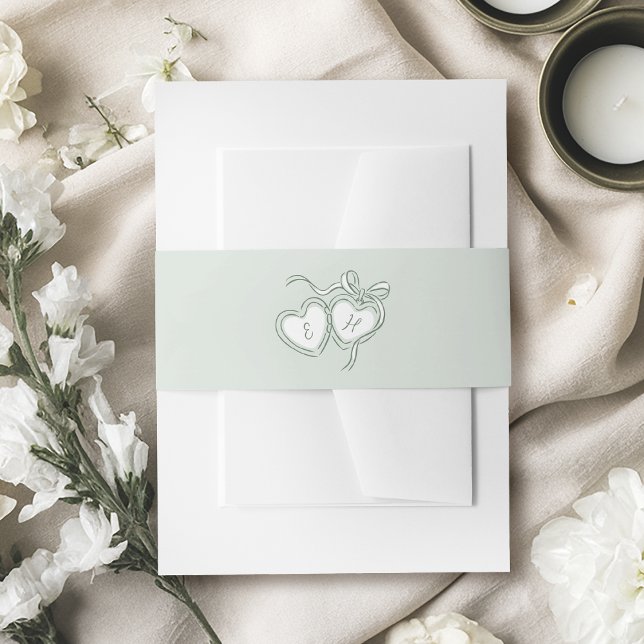 Cintas Para Invitaciones Sage Hand Drawn Hearts Monogram Whimsical Wedding (Sage Hand Drawn Hearts Monogram Whimsical Wedding Invitation Belly Band)