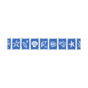 Cintas Para Invitaciones Seashell Grid Beach Wedding Blue White PERSONALIZA