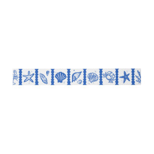 Cintas Para Invitaciones Seashell Grid Beach Wedding Blue White PERSONALIZA