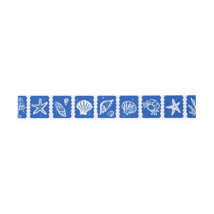 Cintas Para Invitaciones Seashell Grid Beach Wedding Blue White PERSONALIZA