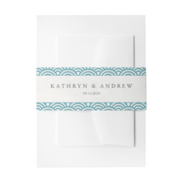 Cintas Para Invitaciones Seigaiha japonés ondea elegantemente verde azul ma