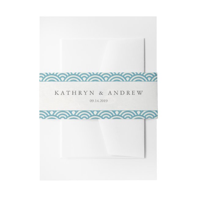Cintas Para Invitaciones Seigaiha japonés ondea elegantemente verde azul ma (Anverso Ejemplo)