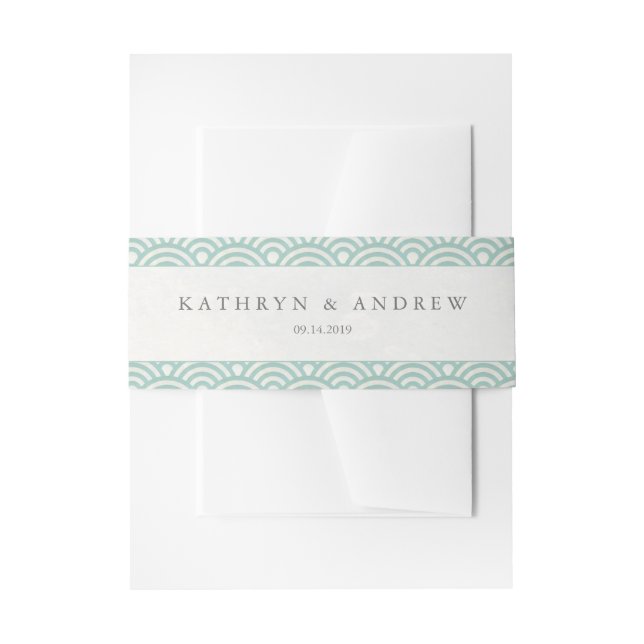 Cintas Para Invitaciones Seigaiha japonés ondea un elegante verde marino (Anverso Ejemplo)