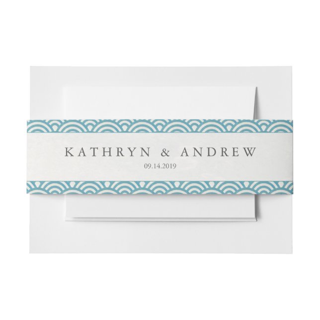 Cintas Para Invitaciones Seigaiha japonesa ondea verde azul mar moderno (Anverso Ejemplo)