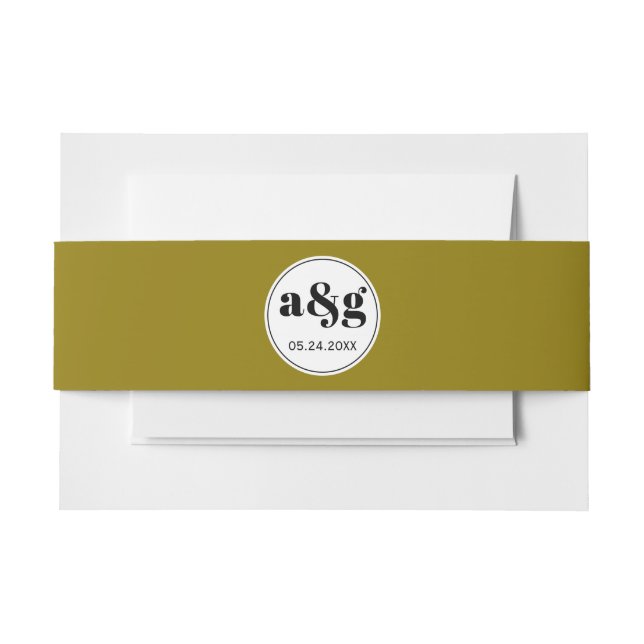 Cintas Para Invitaciones Sencillas y elegantes iniciales negras boda verde  (Anverso Ejemplo)