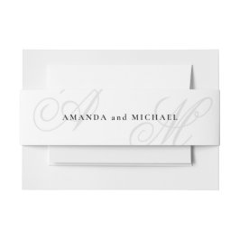 Cintas Para Invitaciones Sencillo Boda monograma elegante de estilo blanco 