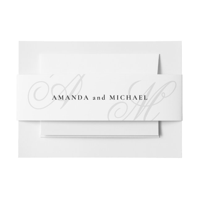 Cintas Para Invitaciones Sencillo Boda monograma elegante de estilo blanco  (Anverso Ejemplo)