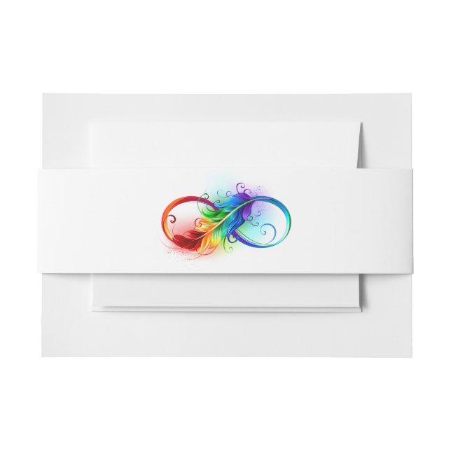 Cintas Para Invitaciones Símbolo infinito con plumas arcoiris (Anverso Ejemplo)