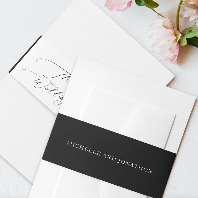 Cintas Para Invitaciones Simple Boda de caligrafía moderna en blanco y negr (Subido por el creador)