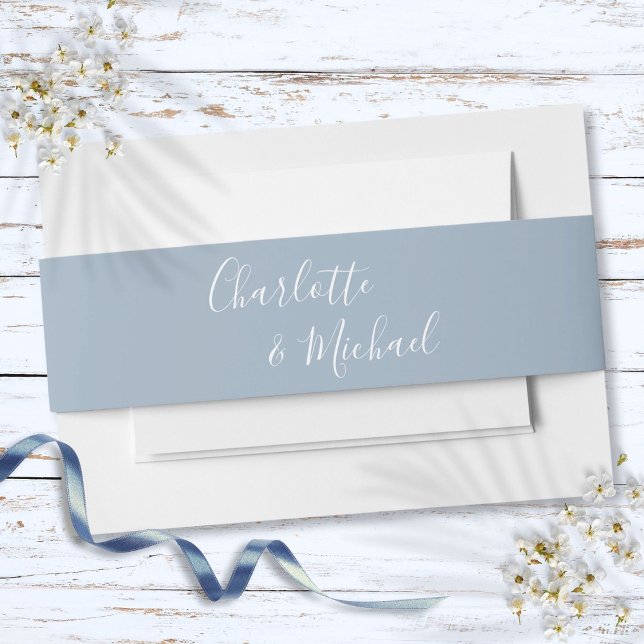 Cintas Para Invitaciones Simple Dusty Blue Letra de Firma (Simple Dusty Blue Signature Script Invitation Belly Band)