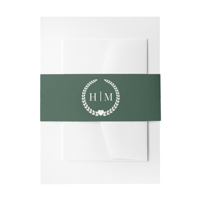 Cintas Para Invitaciones Simple Minimalist Forest Green Monogram  (Anverso Ejemplo)