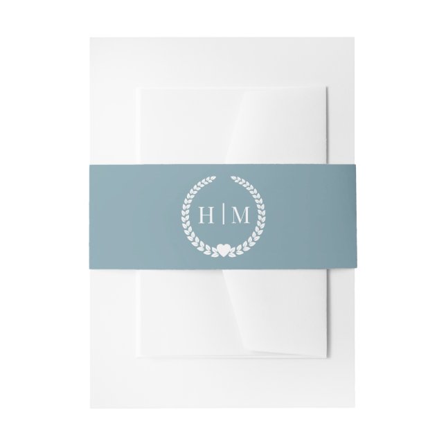Cintas Para Invitaciones Simple Minimalist Icy Slate Blue Monogram Wedding (Anverso Ejemplo)