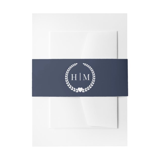 Cintas Para Invitaciones Simple Minimalist Midnight Navy Blue Monogram  (Anverso Ejemplo)